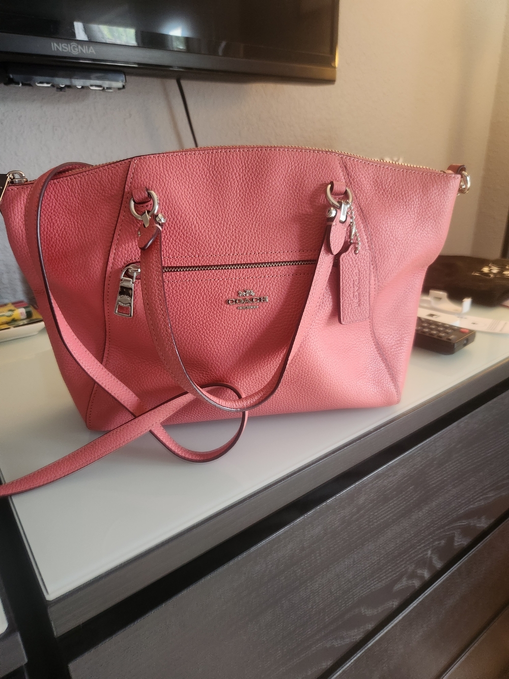 Coach Coral Pink Pebbled Leather Tote with Silver Hardware